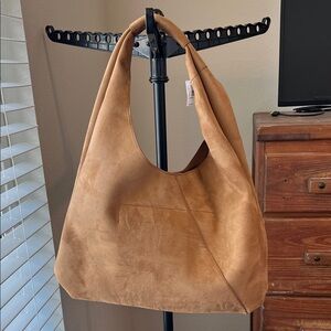 BR Tan Suede Hobo Shoulder Bag